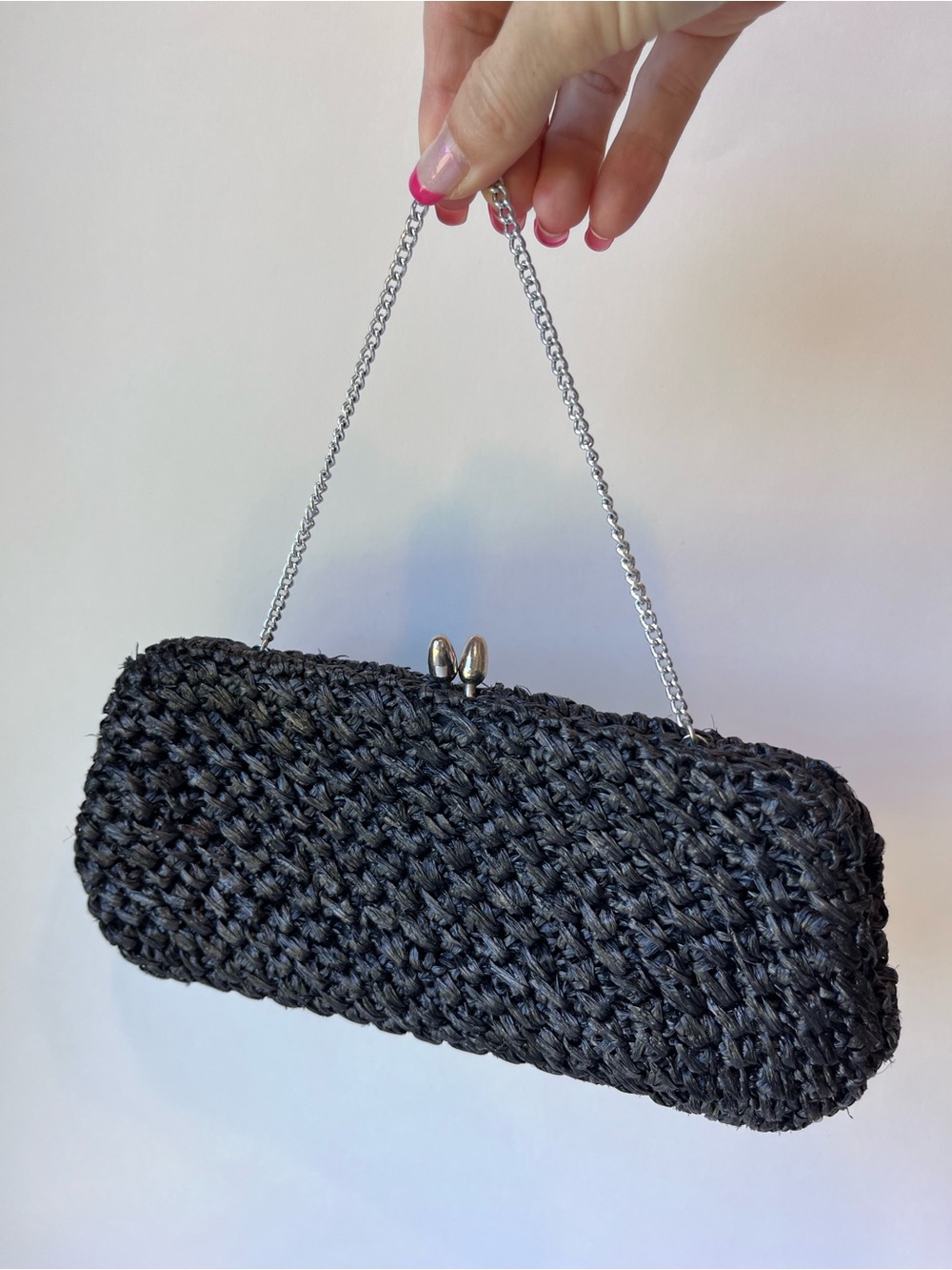 Vintage Black Raffia Clutch